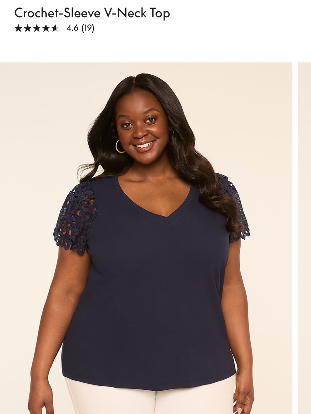 NWT Lane Bryant Size 14/16-Crochet-Sleeve V-Neck Top - Navy